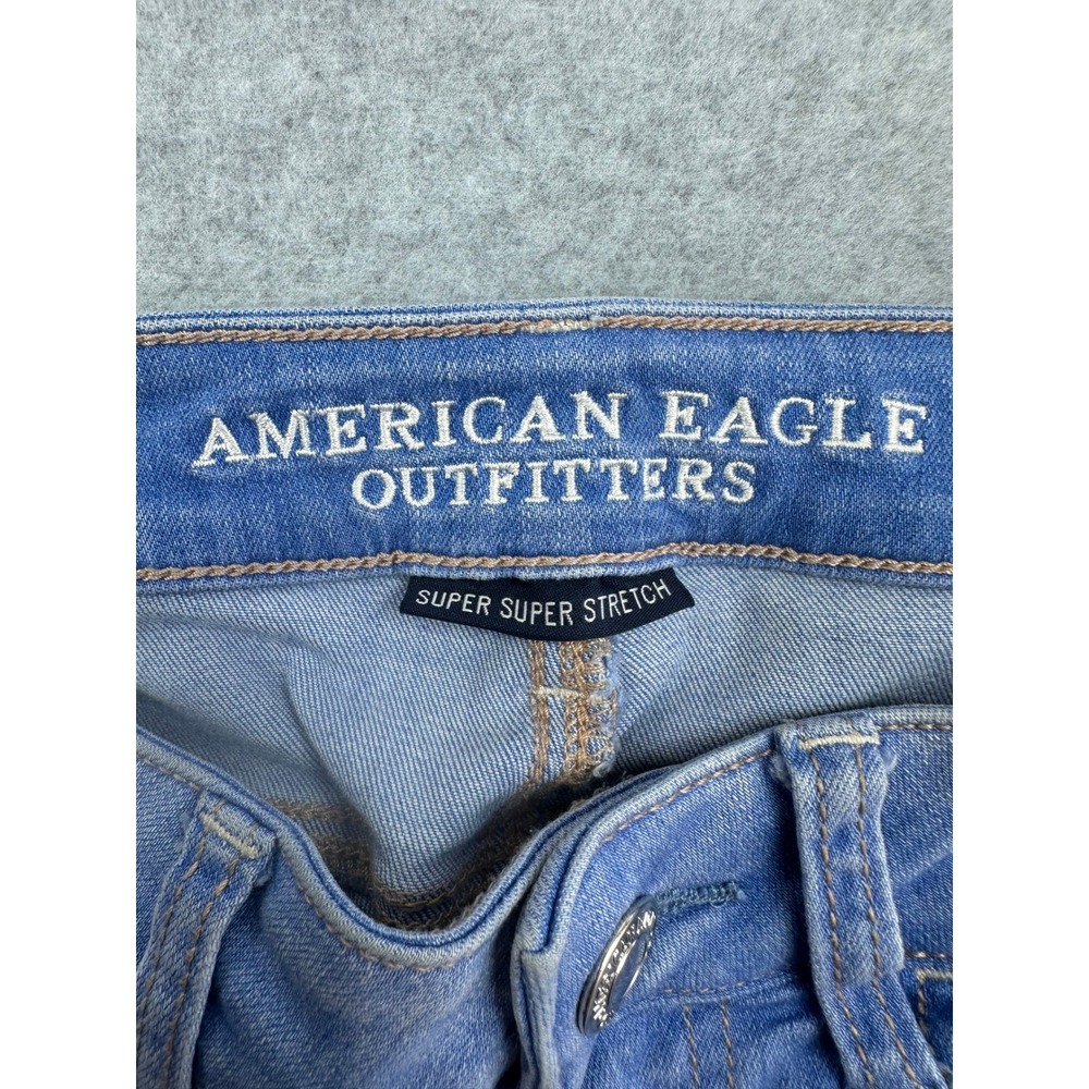 American Eagle Super Super Stretch Skinny Jeans Light Wash Distressed Blue Sz 2 - Picture 4 of 9